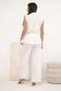 Women's two-piece set with a tie-front blouse and wide-leg trousers ecru