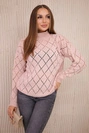 Sweater high neck  with diamond pattern powder pink