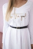 Dress with a decorative belt and an inscription white