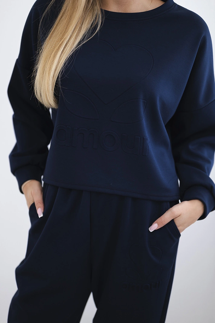 Viskose-Set Amour Sweatshirt + Hose marineblau