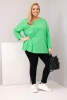 Plus size women's blouse with cotton, long sleeves and ruching light green