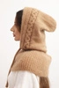 Women's hooded cap with ties and braid weave dark camel
