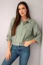 Dámská jarní bavlněná bunda s kapsami a stahováním khaki