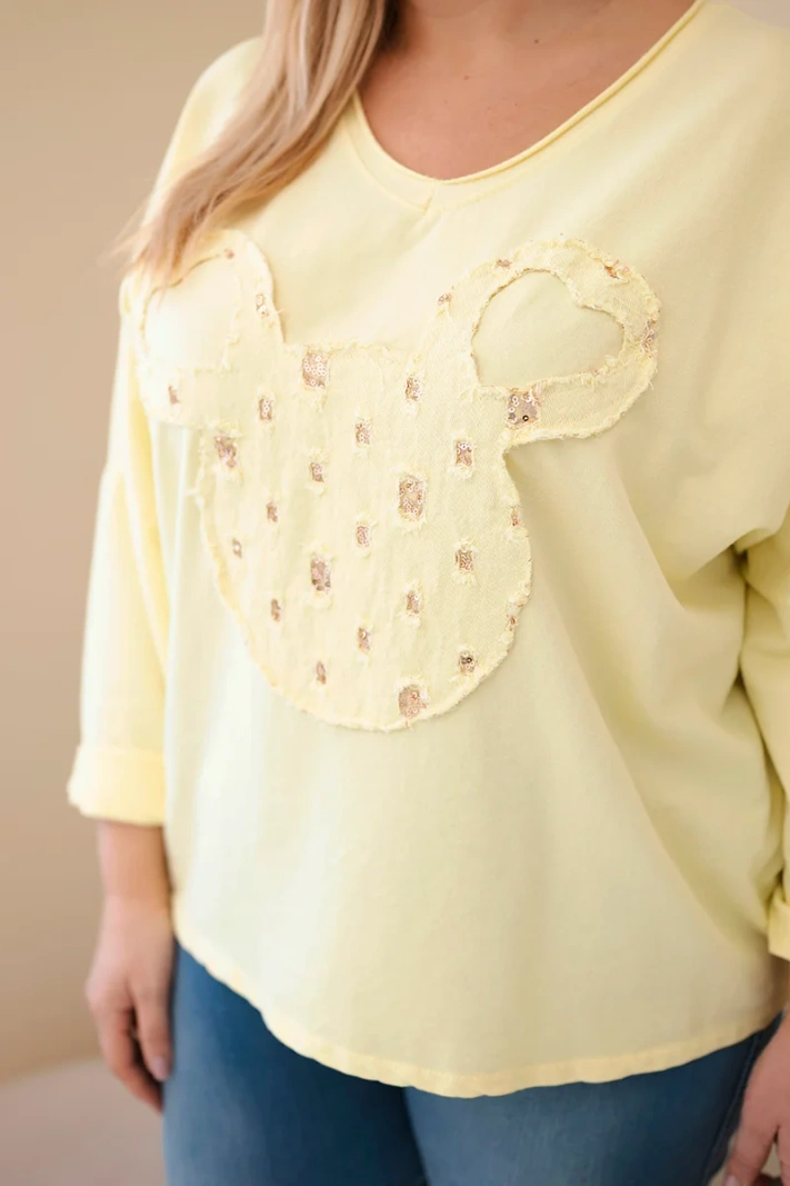 Women's cotton Plus Size blouse with a V-neck yellow