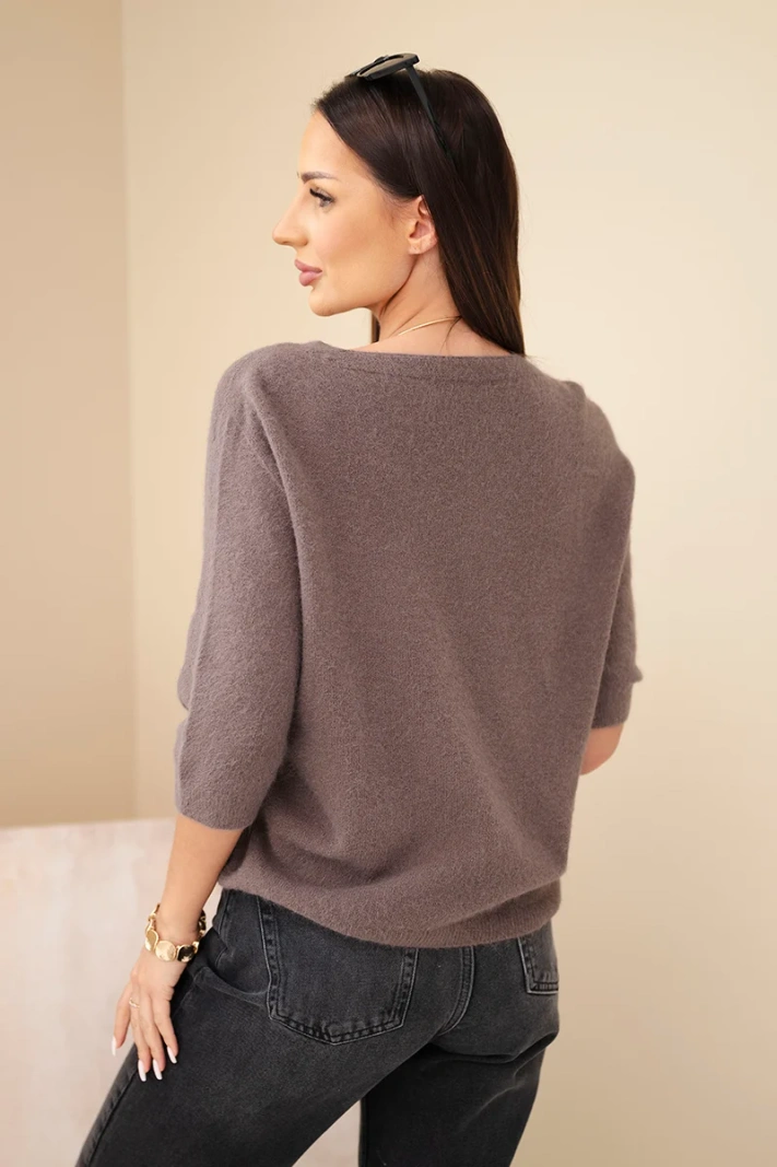 Damenpullover mit V-Ausschnitt und 3/4-Arm fango