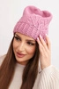 Women's winter wool hat with pom-poms and extended sides K448 purple