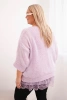 Damen-Set V-Ausschnitt Pullover und Bluse mit Spitze am Saum helllila