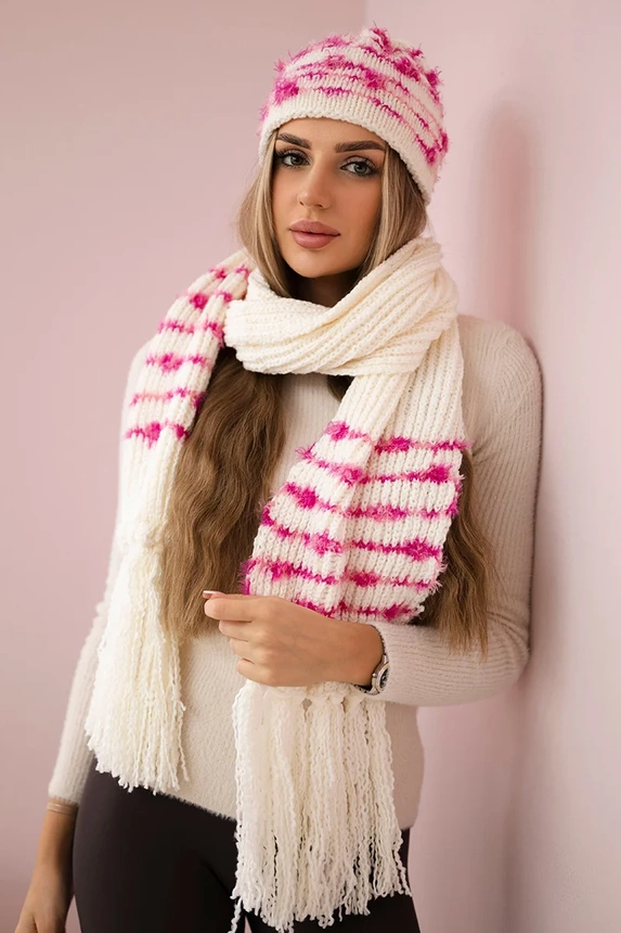 Dámská souprava se šátkem Anika K304 ecru+fuchsia