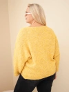 Moteriškas megztinis Plus Size su V formos iškirpte ir plačiu rankovu garstyčių spalvos