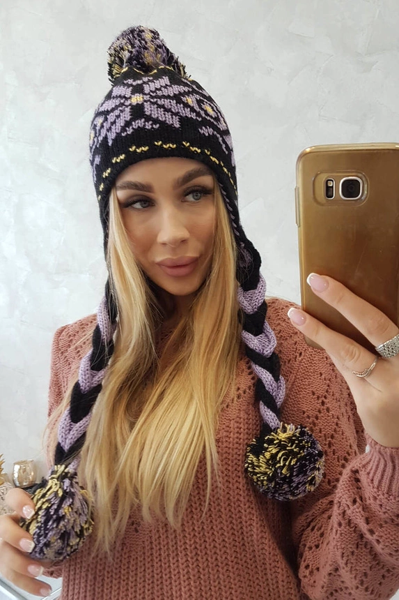 Cap with braids Fabia K272 black+purple