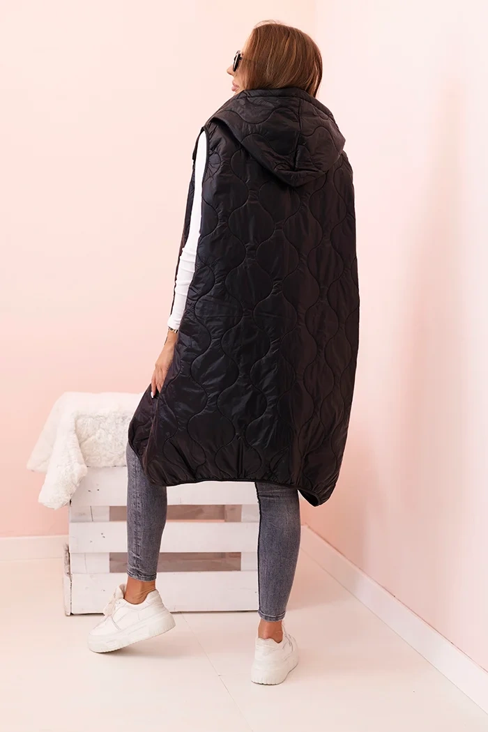 Dámská prošívaná vesta Plus Size s kapucí na zip černá
