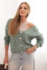 Women's openwork sweater with a V-neck and golden buttons dark mint