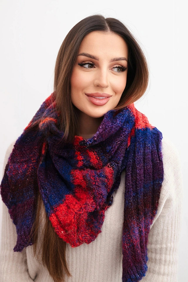 Dámský vlněný šátek měkký a teplý v barevných pruzích KN19 červený