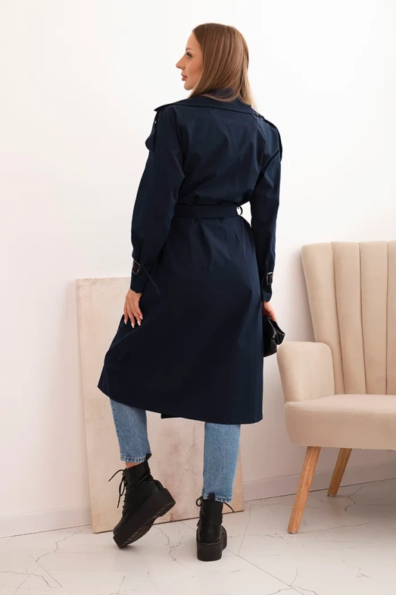 Women's coat tied at the waist with a collar navy