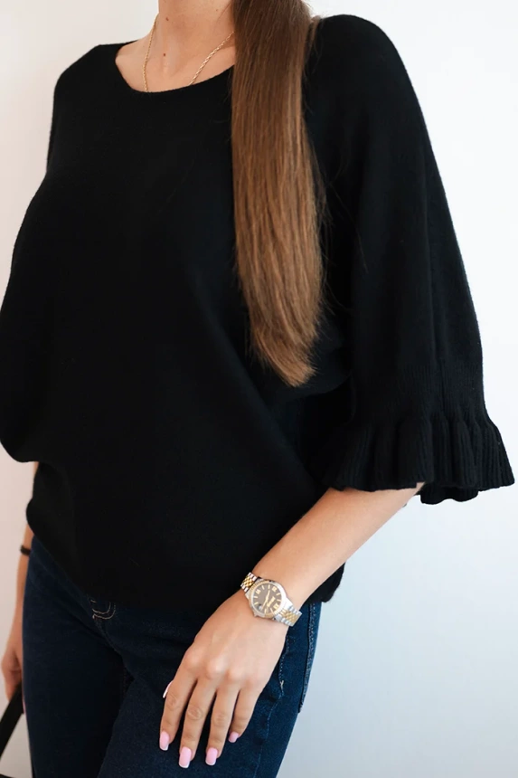Women's sweater with decorative cuff black
