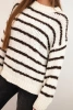 Women's loose-fitting striped sweater with wool ecru