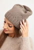 Women's winter wool cap with decorative knit and studs K449 mocha