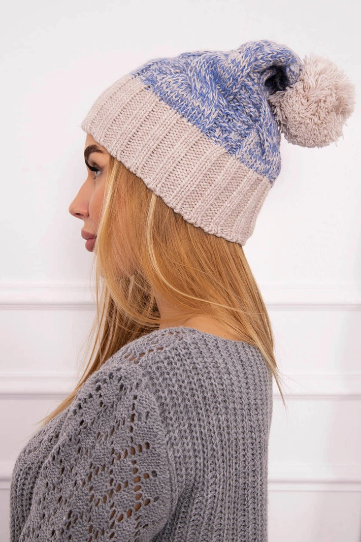 Paryžiaus vilnonė kepurė K213 light beige+blue