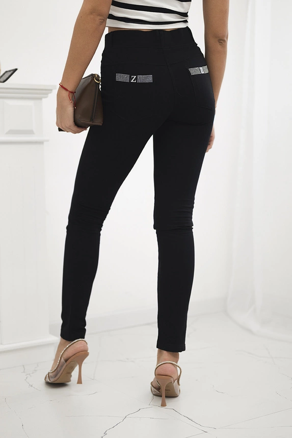 Cotton pants with cubic zirconia on the back pockets black