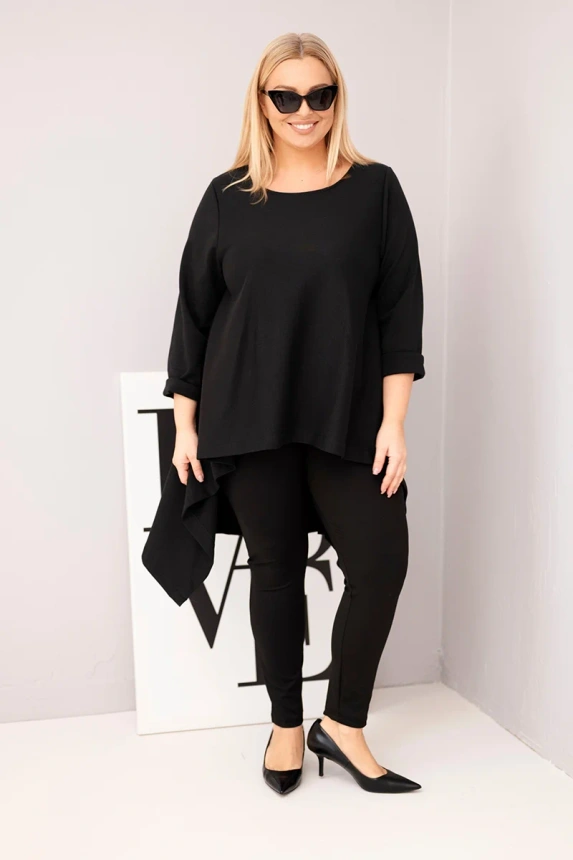 Moteriška Plus Size medvilninė tunika asimetrinio kirpimo juoda