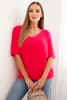Women's sweater made of soft fluff with a V-neck and short sleeves pink
