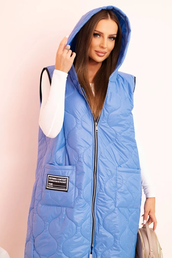 Women's quilted Plus Size vest with a hood zipped denim color
