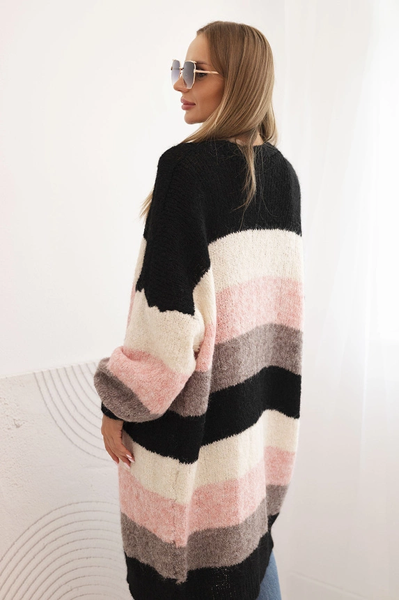 Damenstrickjacke aus Wolle in bunten Streifen schwarz