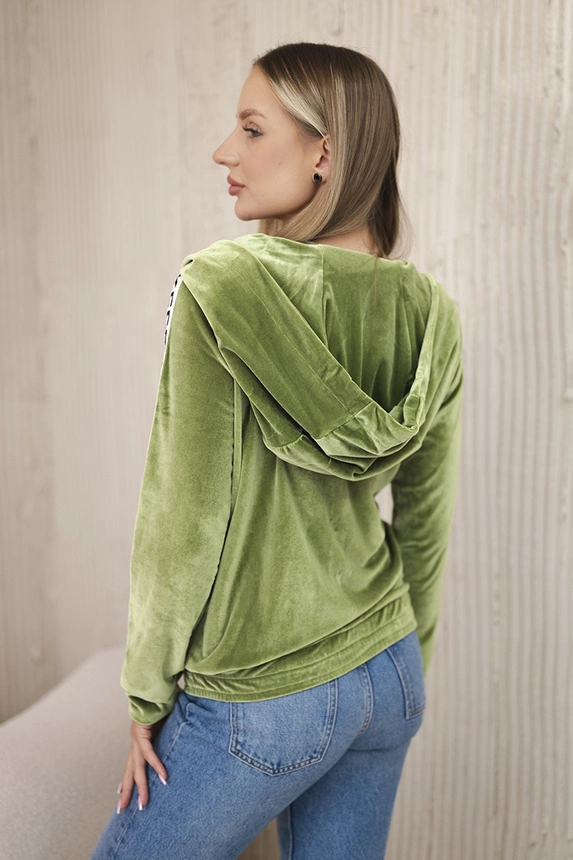 Velor sweatshirt with a hood green