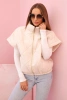 Women's quilted vest with short sleeves and a stand-up collar light beige