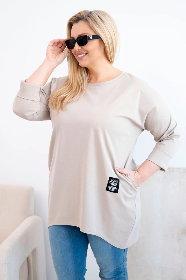 Damenbluse Plus Size mit längerem Rückenteil und langen Ärmeln dunkel beige