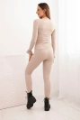 Women's set made of ribbed viscose with long sleeves and leggings beige