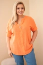 Dámská bavlněná halenka Plus Size s výstřihem na knoflíky oranžová