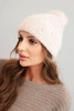 Damenwintermütze aus flauschigem Strick und mit elegantem Knopf rosa puder