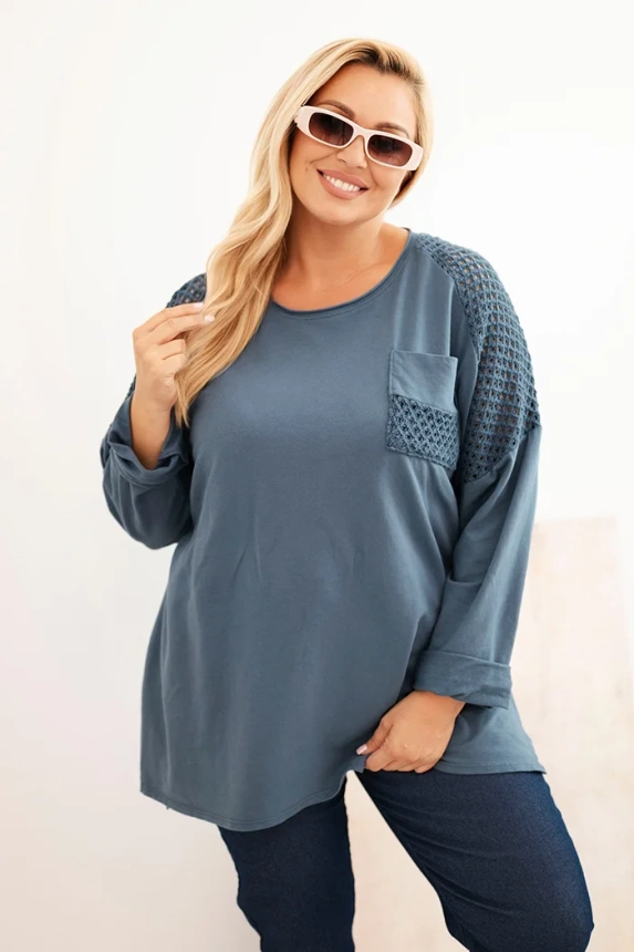 Bluza damska Plus Size bawełniana z nadrukiem jeansowa