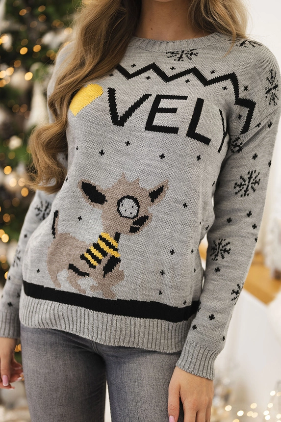 Christmas sweater with the inscription gray