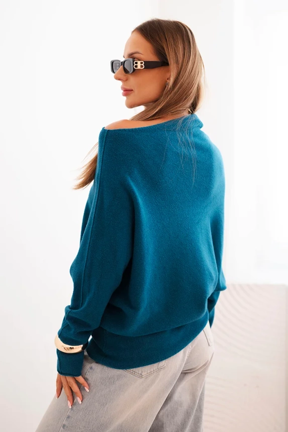 Damenpullover aus Viskose asymmetrisch Batwing Meerestöne