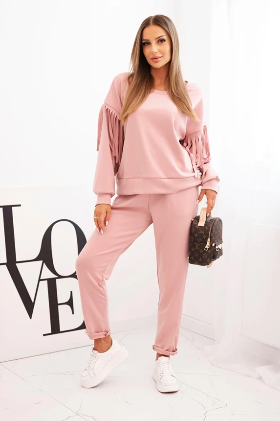 Ladies' butter set with tassels on the sleeves dark powder pink