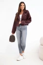 Women's faux leather biker jacket with zipper burgundy