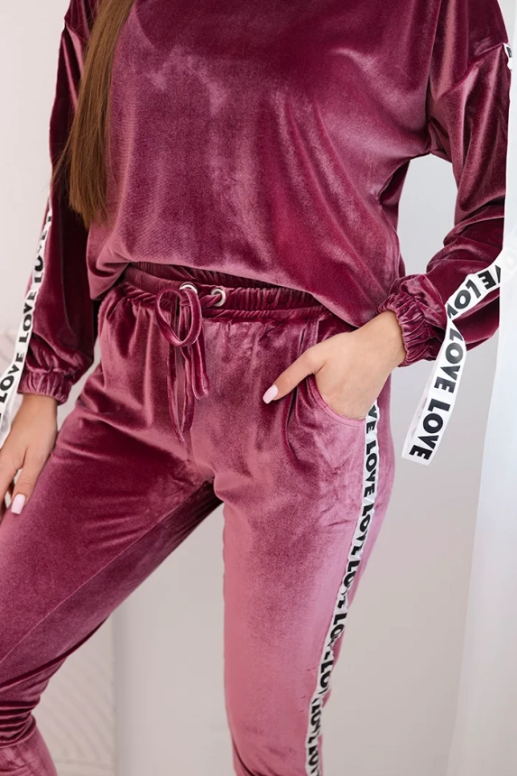 Velor set Love dark pink