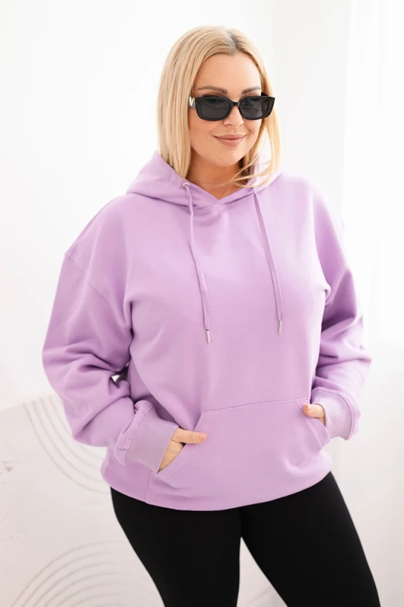 Plus Size women's looped sweatshirt with a hood and kangaroo pocket purple