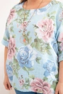Dámska bavlnená blúzka Plus Size s krátkym rukávom a kvetinovým vzorom modrá