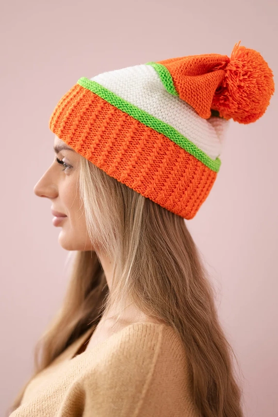 Kinga dámská čepice K297 oranžová+zelená neon+bílá