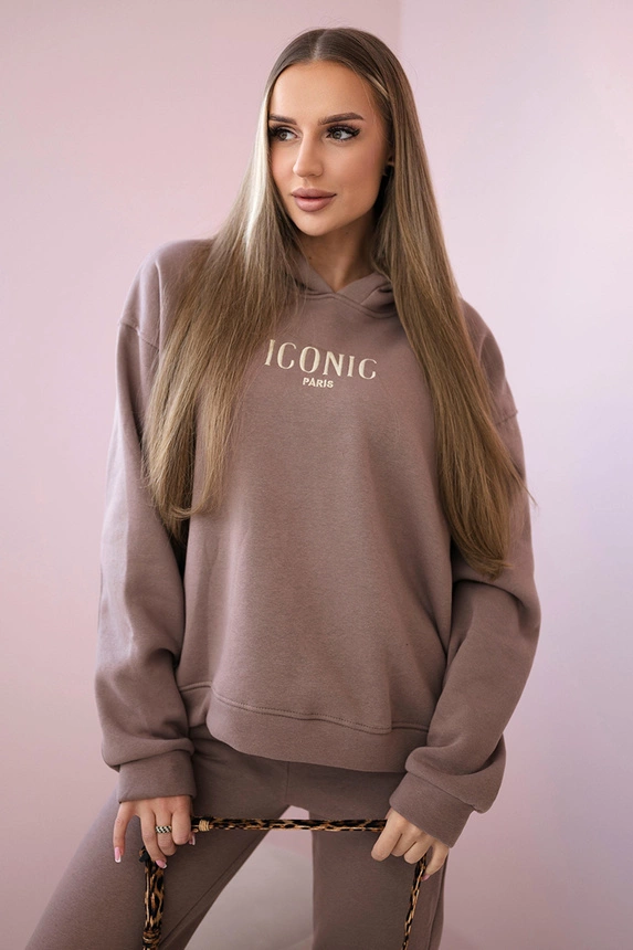 Insulated cotton set, sweatshirt with embroidery + pants mocca