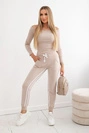 Set with a double stripe beige+white