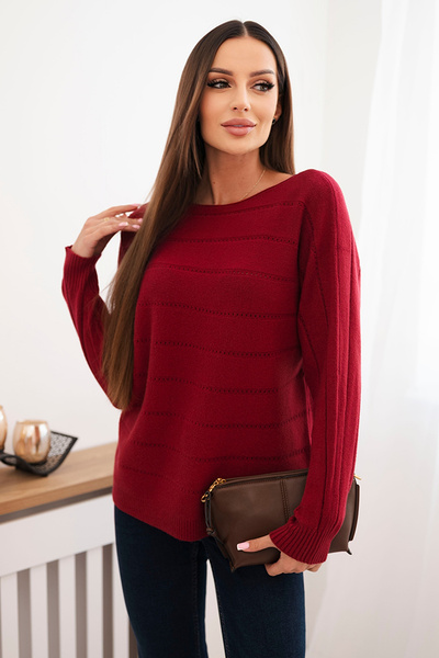 Women's viscose sweater with an openwork pattern and long sleeves burgundy