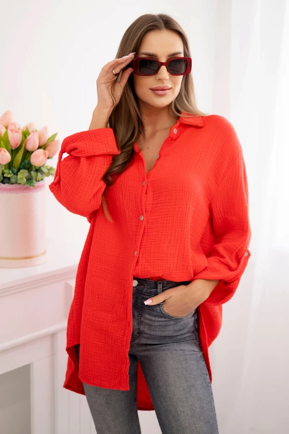 Bavlněná mušelínová košile Plus Size červený