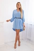 Dress with longer back and belt blue