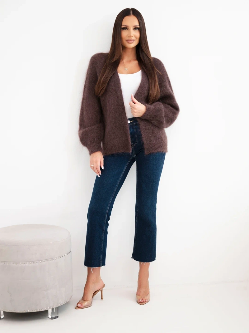 Women's sweater made of 80% kid mohair with a loose fit without closure brown