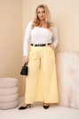 Damen Plus Size Viskosehose mit weitem Bein und Gürtel gelb