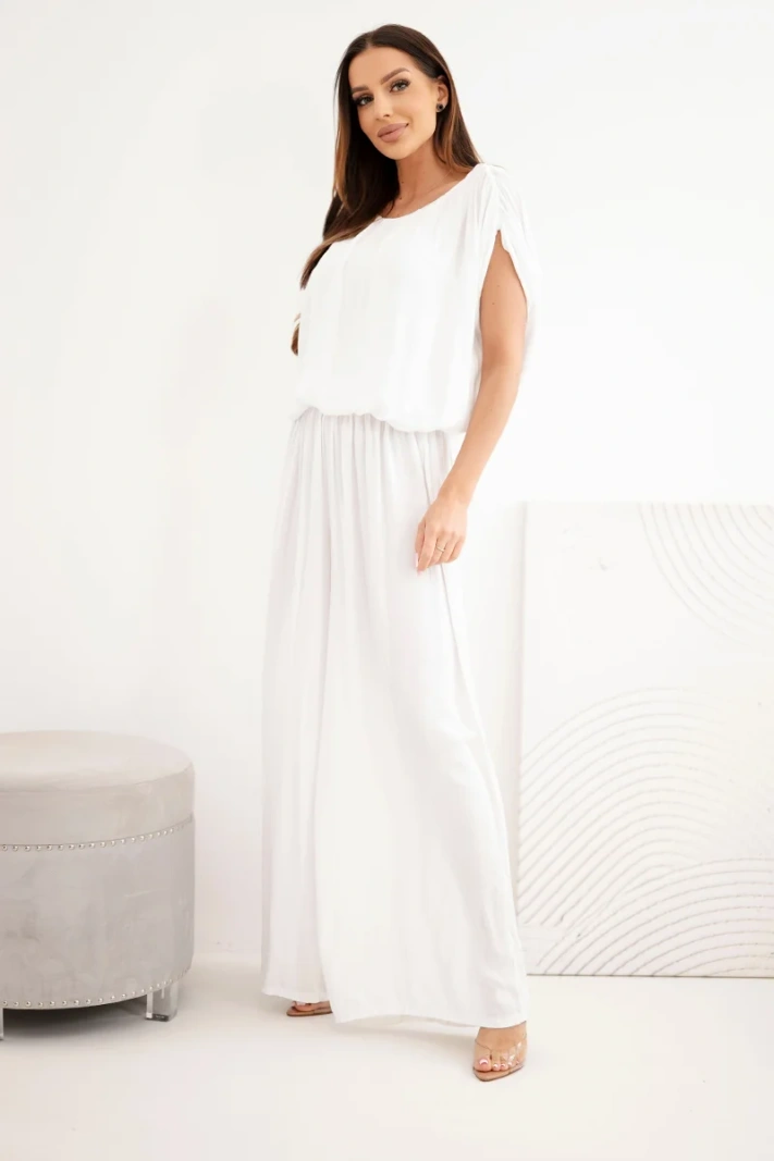 Women's viscose set with blouse and wide-leg trousers white